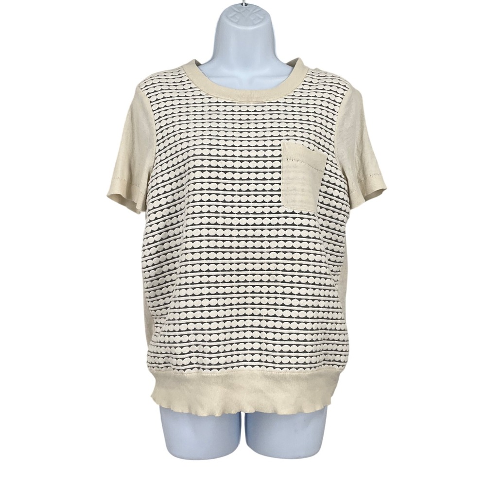 Kate Spade Sweater‎ Women L Cream Silk Cashmere Cotton Dot Textured Short Sleeve
